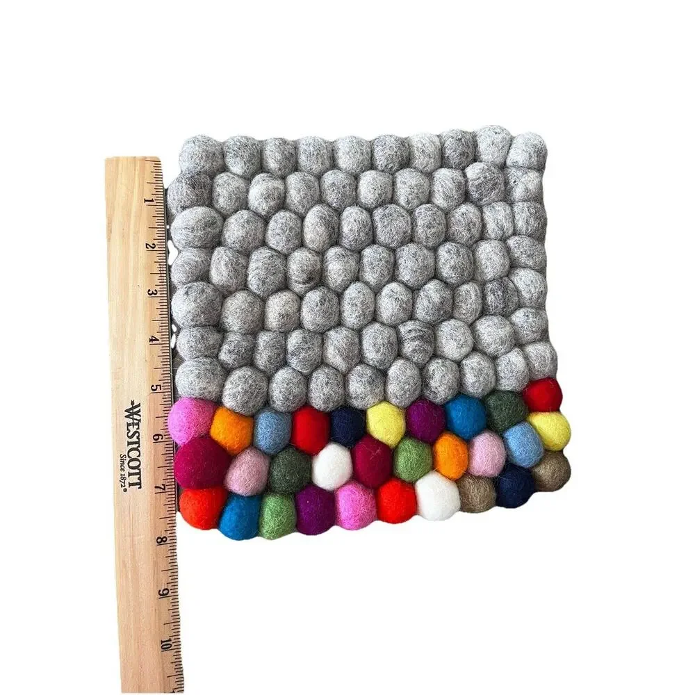 Rainbow Felted Wool Ball Trivets Hot Pads Lot Of 3 Bohemian Boho 8x8 And 6x6